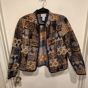 Renaissance Women's Patchwork Tapestry Open From Blazer Jacket Sz M Boho Artsy